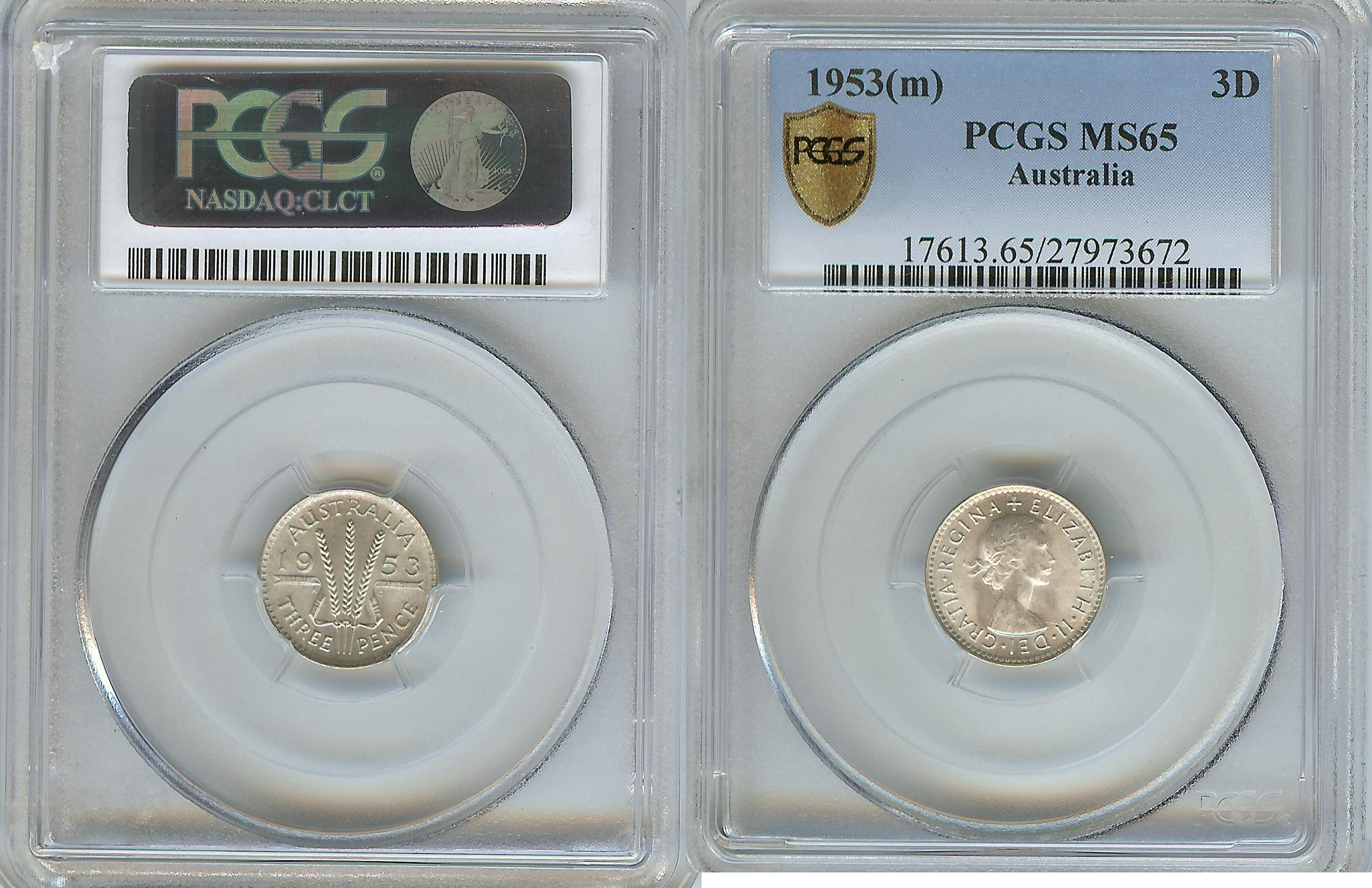 Australian 3 Pence 1953 PCGS MS65